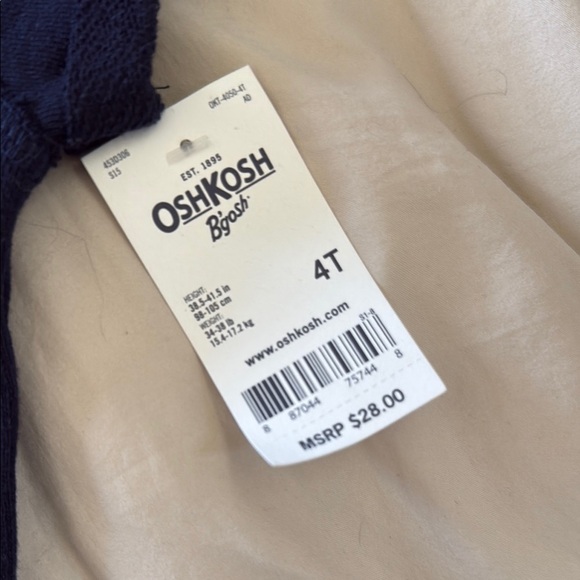 NWT OshKosh B'gosh Navy Blue and Pink studded crewneck short sleeve Sweatshirt - Picture 3 of 5